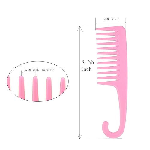Miniatura 2 de Paquete de 3 peines de ducha de dientes anchos con gancho, peine desenredante de cabello grande para cabello rizado, largo y seco (negro, morado,