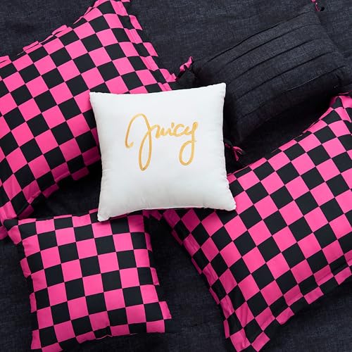 Image of Juicy Couture Reversible Checkerboard Comforter Set 6-Piece Full /Queen Set, Black /Hot Pink
