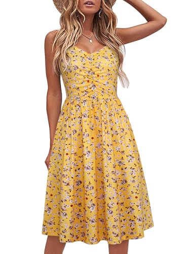 Image of YATHON Casual Dresses for Women Sleeveless Cotton Summer Beach Dress A Line Spaghetti Strap Sundresses with Pockets