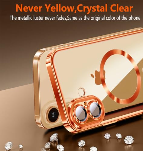 Image of Magnetic for iPhone 17 Case with Privacy Screen Protector & Full Camera Cover,[Non-Yellowing] Shockproof Clear Phone Case Compatible with MagSafe Women Girls for iPhone17,Orange