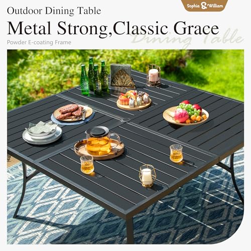 Image of Sophia & William Patio Dining Set for 8, Square Table & Aluminum Chairs | Metal table, Blue Stackable Chairs, Breathable & quick-drying, Light-weight & space-saving, Umbrella Hole, Outdoor