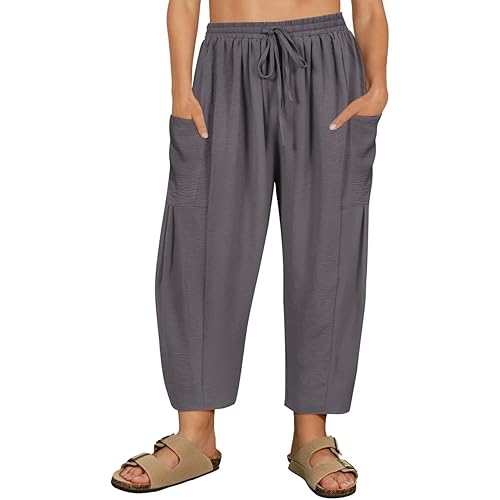 CARCOS Plus Size Pants Womens Summer Palazzo Harem Pants Drawstring Lantern Beach Pant Ankle Vacation Pant with Pocket Xl-5XL