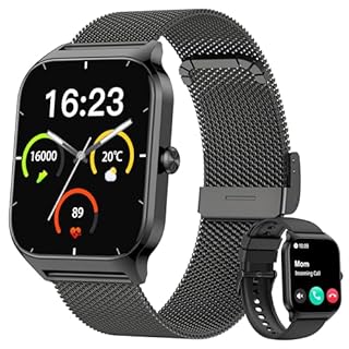 Popglory Smartwatch Uomo Donna, 1.85" Orologio Chiamate, Assistente AI, 100+ modalità Sportive Fitness Watch, Frequenza Cardiaca/SpO2/Pressione Sanguigna/Sonno/Stress, Regalo Android iOS (2 Cinturini)