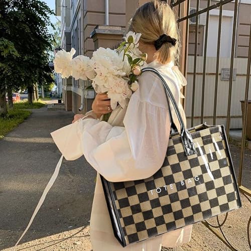 Image of KALIDI PVC Tote Bag Women's Kraft Paper Work Handbags Purses with Top Handle