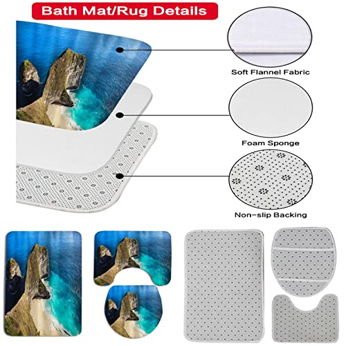 3-teilig Badematten Set, 3D Digitaldruck Meereslandschaft Badteppich Sets rutschfest Badvorleger Blau Waschbar U… – Bild 3