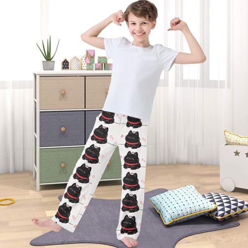 Boy's Pants Black Cat Smile Jogger Pants Elastic Waist Long Bottoms Trousers with Pockets 6-14 Years4