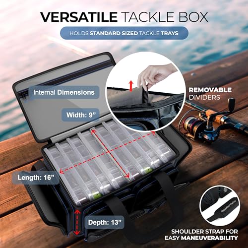 Image of Reaction Tackle Saltwater Fishing Tackle Bags, Water Resistant 1000D PVC Tackle Box Bag with Removable Dividers, Fits 3600 and 3700 Trays, Large