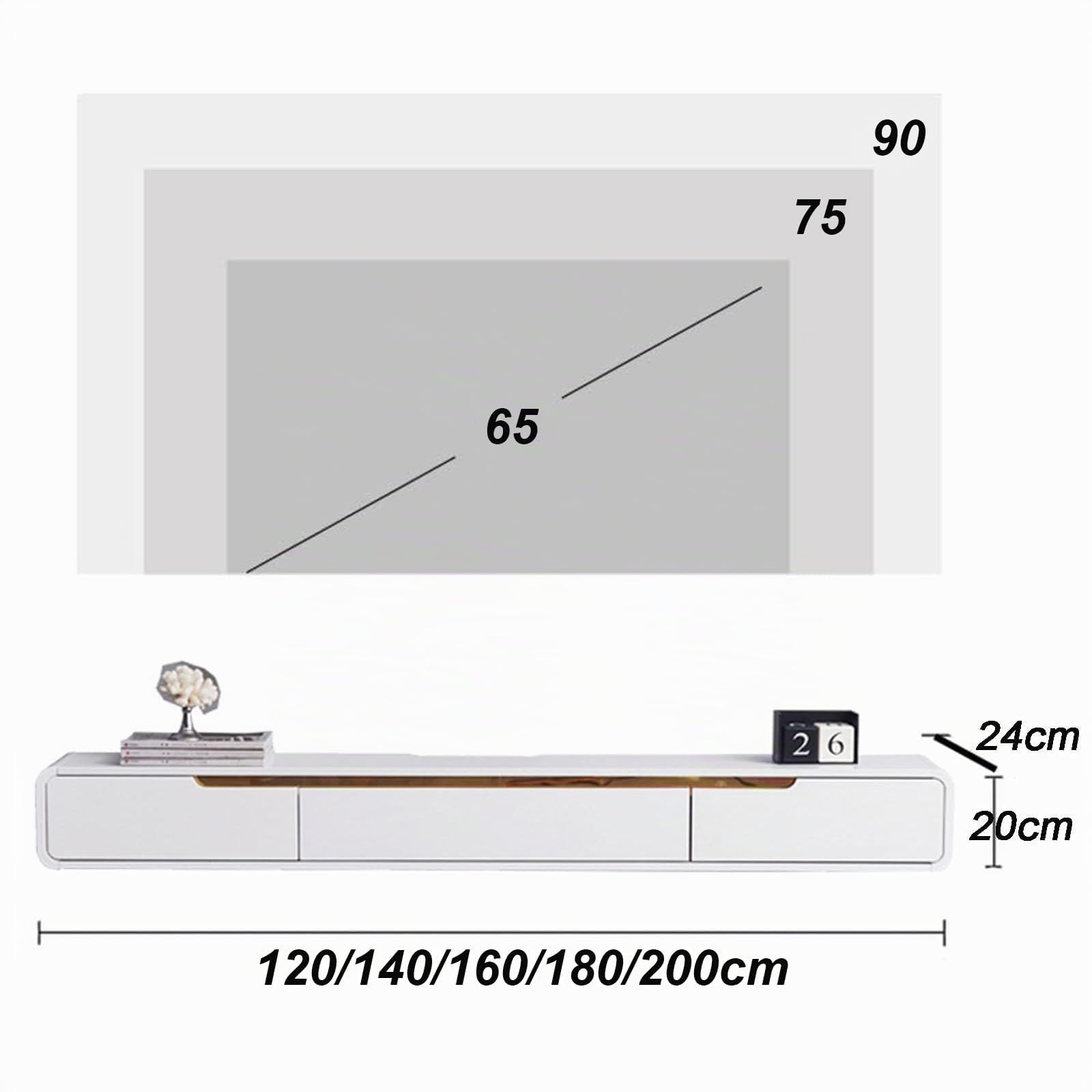 Madera Maciza Mueble TV Suspendido Moderna con 2 Cajones, Pintura en Aerosol Mate Mueble TV Flotante, no Requiere Montaje, Consola Multimedia para Sala de Estar (Blanco A, 140cm)