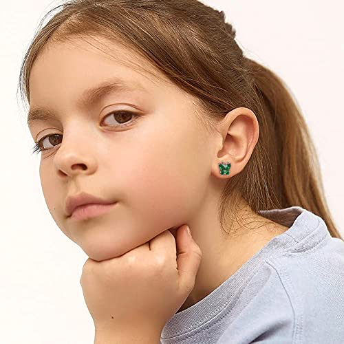 Bestyle Flying Butterfly Earrings For Women Teen Girls - Sterling Silver Green Emerald Earrinmg Emerald Birthtone Animal Butterflies Studs Earring Crystal Birthday Mothers' Day Jewelry Gifts #TOP3
