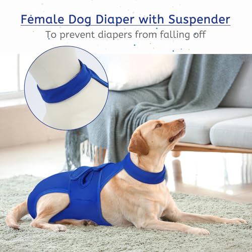 Image of Dog Diapers Female Reusable Washable Period Diaper with Suspender,Adjustable Dog Panties Anti-Harassment, Doggie Diapers for Incontinence, Heat Cycles, or Senior Dogs(XS-XL