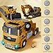 Joysweetoy Construction Carrier Truck Toy - Die-Cast Construction Toy Set w/Semi Truck, Excavator, Bulldozer, Alloy Engineering Model Vehicle Toys w/Lights & Sounds, Model Cars for Boys Age 4-7
