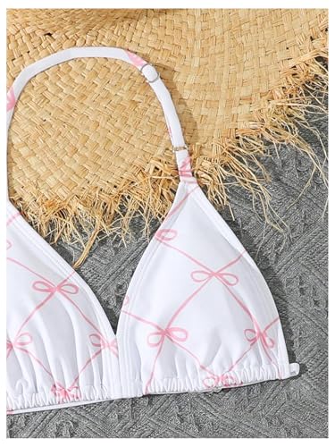 Verdusa Girl's 3 Piece Cute Bow Bikini Set Halter Triangle High Waisted Bathing Suit with Cover Up4