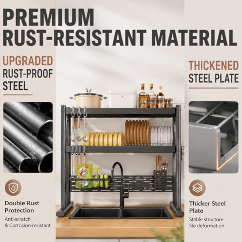 Image of COMFYHOME Over the Sink Dish Drying Rack, 2 Layer, Kitchen Sink Over Sink Rack, for Plates, Bowls & Utensils, Rust-Resistant and Sturdy(90cm*33cm*77cm)