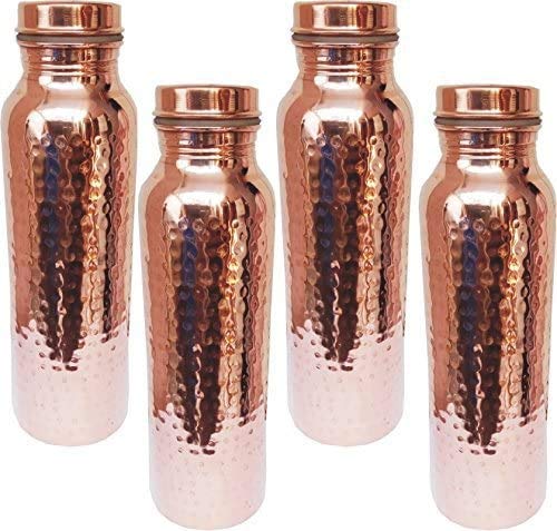 Ukal Hammered Copper Water Bottle with Lid (34 Oz) (Pack of 4)