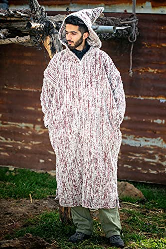 HibArt -Striped Djellaba, Sweater Coat, Hoodie Caftan from wool, Handmade boho Clothing, Wool robe men, Long Winter robe,2