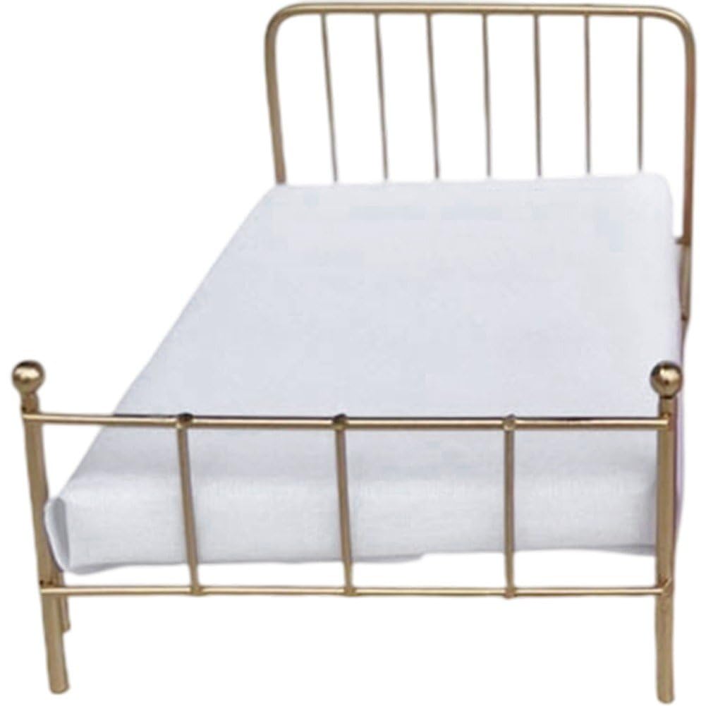 Dinntty 1:12 Dollhouse Furniture Bed, Mini Bed Model, Metal Dollhouse Bed Iron Frame Single Bed Bedroom Scene Dollhouse Accessories
