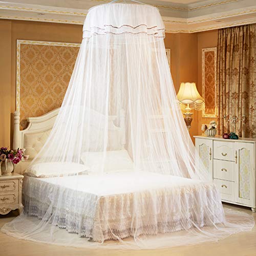 Klamboe Bed Luifel Opvouwbaar 360 Graden Ronde Luifel Ademend Mesh Princess Lace Style Bed Klamboe voor Dames Slaapkamer… - Image 3
