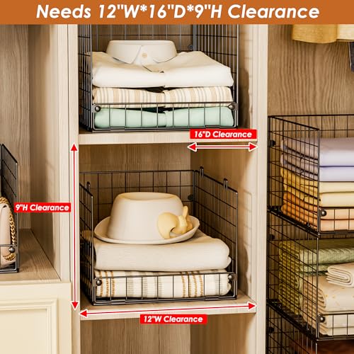 Image of 4-Tier Stackable Closet Organizers and Storage Shelves, Foldable Closet Shelf Organizer System, Stackable Storage Bins Drawers for Closet Organizer System, Black(Patent 30022416, 15.7 inchx11.8 inchx34.64 inch)