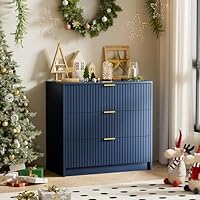 Furniway Navy Blue Dresser for Bedroom, Modern Dresser with 3 Drawers and Smooth Slides, Wide Chest of Drawers with Golden Handles for Bedroom, Living Room, Closet, 15.7\" D x 31.5\" W x 29.6\" H