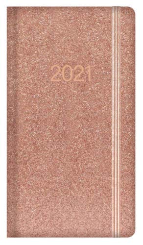 2021 Diary Rose Gold Glitter Slim Size (16cm x 9cm) Week to View 2021 Diaries Full Year Planner (Rose Gold Glitter)