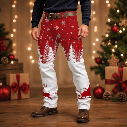 Men's Christmas Cargo Pants Relaxed Fit Straight Leg Hiking Workout Trouser - image 3