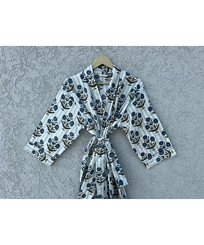 Image of Hand block print Cotton Kimono bikini cover up,Indian Hand block print Cotton Bath Robe,Swim Wear,Nighrwere Dressing Gown
