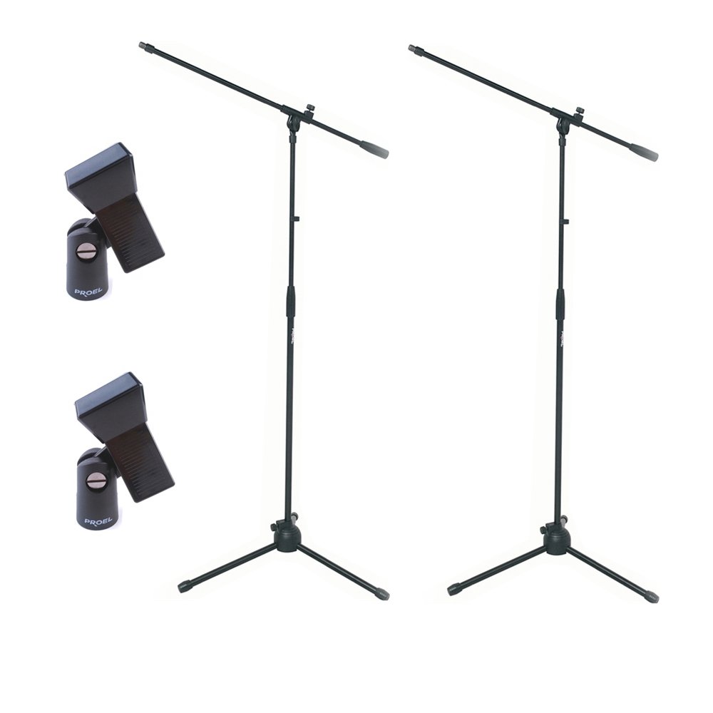 PROEL RSM180 - Coppia aste per microfono a giraffa + PROEL APM30 pinze porta microfono, Nero - Bundle (RSM180 x 2 + APM30 x 2)