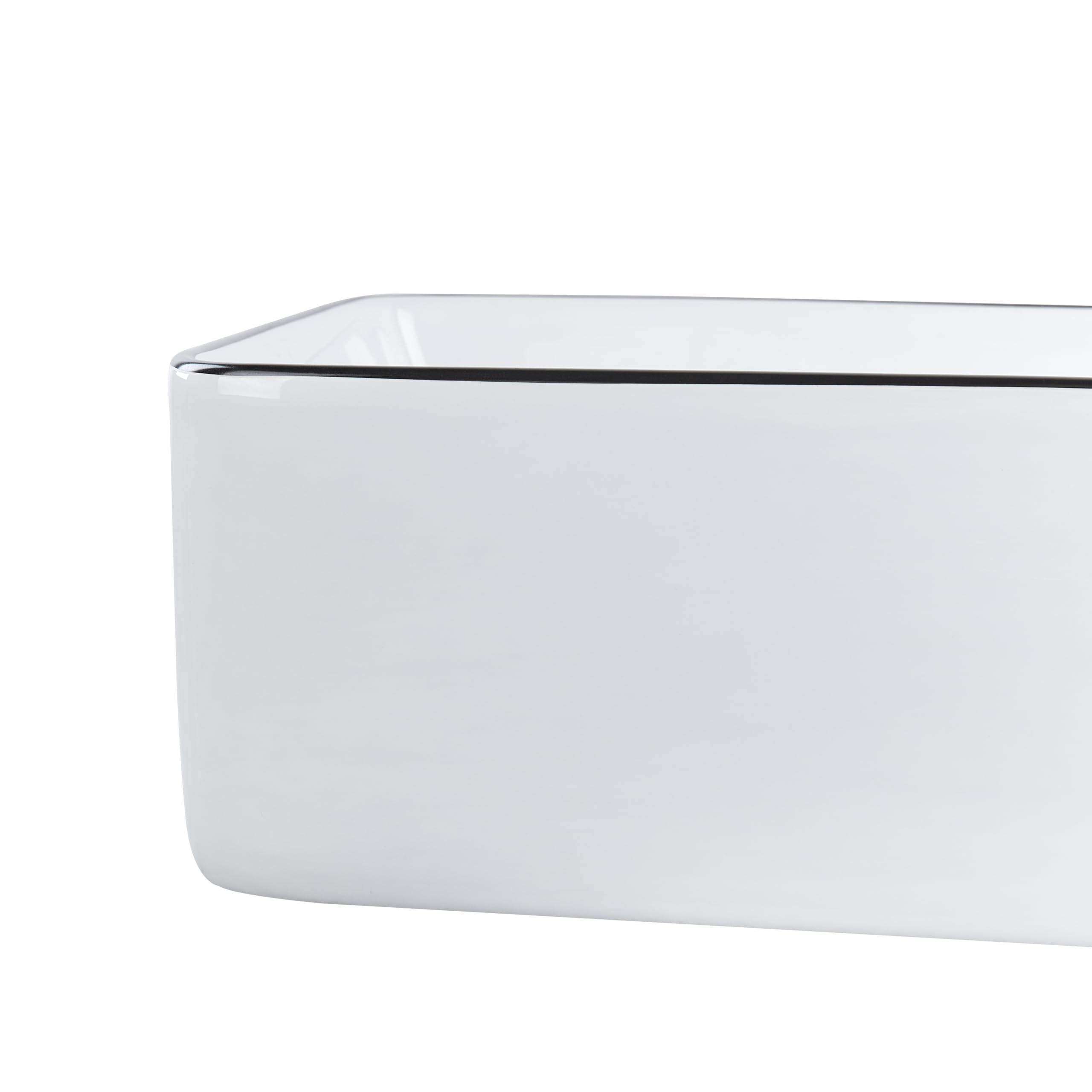 Lavabo sobre encimera baño clásico cerámica brillante blanco con borde negro rectangular 49 x 38 cm Xert