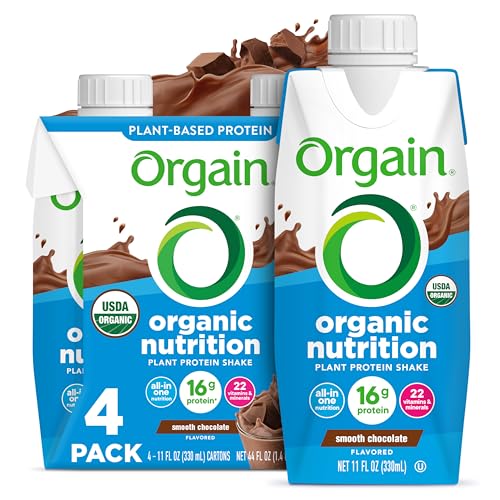 Image of Orgain Organic Nutritional Vegan Protein Shake, Smooth Chocolate - 16g Plant Based Protein, Meal Replacement, 22 Vitamins & Minerals, Fruits & Vegetables, Gluten Free, Non-GMO, 11 Fl Oz (Pack of 4)