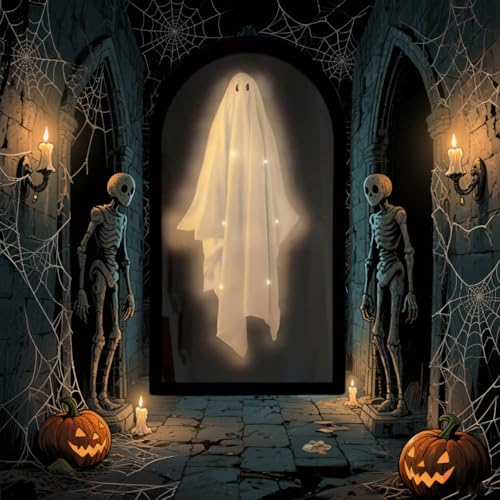 MarthaST Ghost Mirror, Halloween Ghost Mirror Hologram, 2025 MarthaST Halloween Decorations, Halloweenn Ghosts Hologram Mirrorr Room Decor, Party Supplies