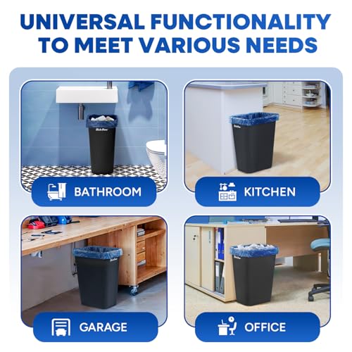 Image of PLASTIC PRINCE 10 Gallon Trash Can Black Waste Basket for Kitchen Bathroom Office 40 Qt Garbage Bin Fits Under Desk Cabinet Sink, High Plastic Waste Basket 19.9 inch H x 15.7 inch W x 11.3 inch D, Pack of 2