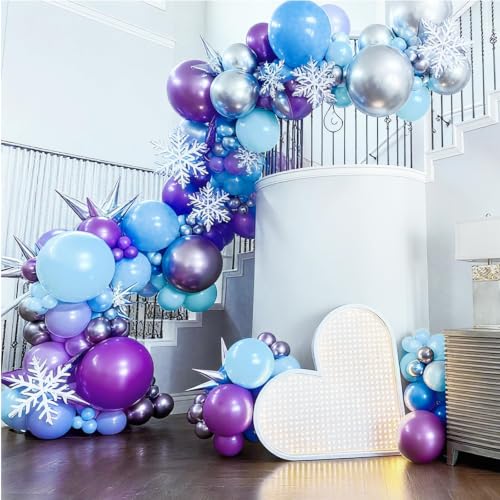 Image of Bezente Frozen Balloons Set 60pcs 12 inch | Blue Purple and Metallic Silver Helium Balloons for Girls Birthday Wedding Baby Bridal Shower