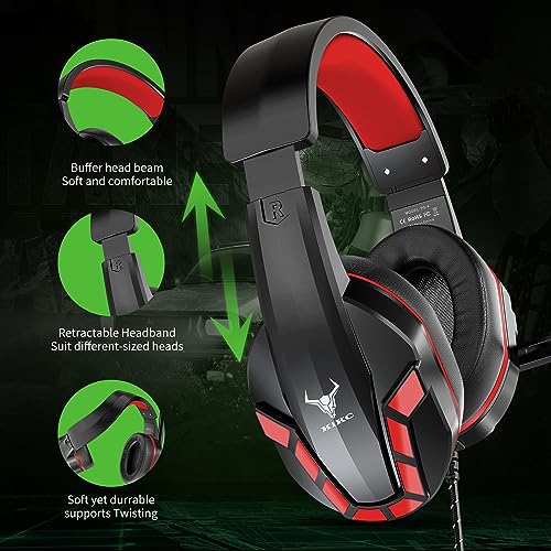 Image of Kikc PS4 Gaming Headset with Mic for Xbox One, PS5, PC, Mobile Phone and Notebook, Controllable Volume Gaming Headphones with Soft Earmuffs for Kid (Red)