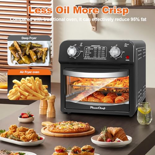 PlumChef-13-Quart-4-Slices-Air-Fryer-Convection-Toaster-Oven-with-Reference-Menus-1500W-7-in-1-Multifunction-with-Roast-Bake-Grill-Broil-Toast-Dehydrate-DefrostBlack PlumChef 13 Quart 4 Slices Air Fryer Convection Toaster Oven with Reference Menus 1500W 7 in 1 Multifunction with Roast Bake Grill Broil Toast Dehydrate DefrostBlack