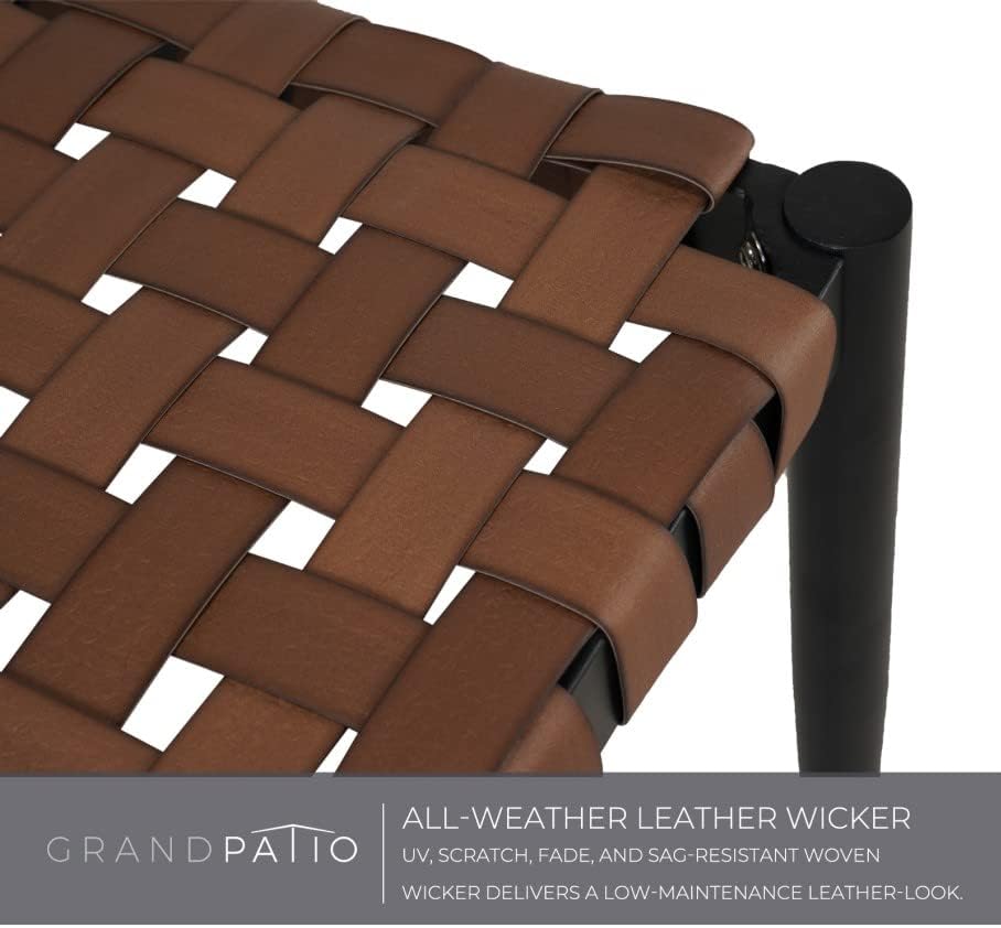 Miniatura 6 de Grand patio Banco de mimbre con aspecto de cuero de 2 asientos con patas cónicas, banco al aire libre para entrada pequeña en el porche delantero