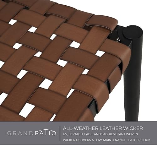 Grand Patio Outdoor/Indoor Aksel 2-Seat Bench, Steel Frame Leather-Look Resin Wicker Bench With Tapered Legs, Scandinavian Style Bench For Small Front Porch Entryway Bench For Garden Dining #TOP5