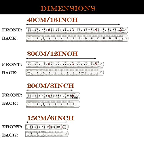 Set of 4 Stainless Steel Ruler 40cm, 30cm, 20cm - Image 3