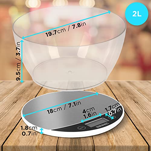 Duronic KS3000 Küchenwaage, 5kg Digitalwaage mit 2L abnehmbarer Schüssel – Ansicht 2