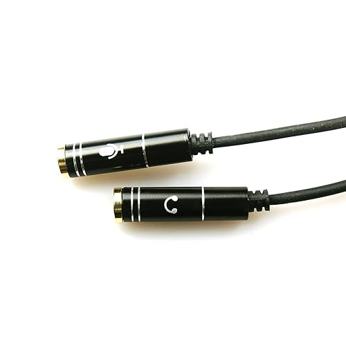 Miniatura 9 de REXUS Cable de audio estéreo divisor en Y negro de 0.138 in, 4 polos macho a 2 hembras para auriculares, adaptador divisor de auriculares, cable