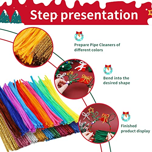 Image of Iuuidu 200PCS Pipe Cleaners Chenille Stem Mixed Glitter Color | 100Pcs Glitter +100Pcs Bright Color Craft Pipe Cleaners, Fuzzy Sticks Pipe Cleaners Bulk for Arts and Crafts Decoration