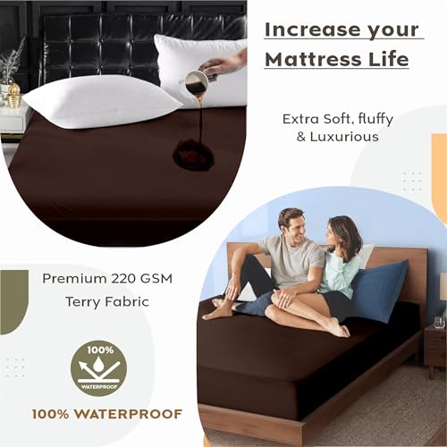 Image of Ayka 100% Waterproof Cotton Terry Mattress Protector King Size Breathable Hypoallergenic Noiseless Ultra Soft Fitted Bed Protector 84x72 inch Mattress Cover /Bed Cover (Brown, Super King (84 * 72 inch))