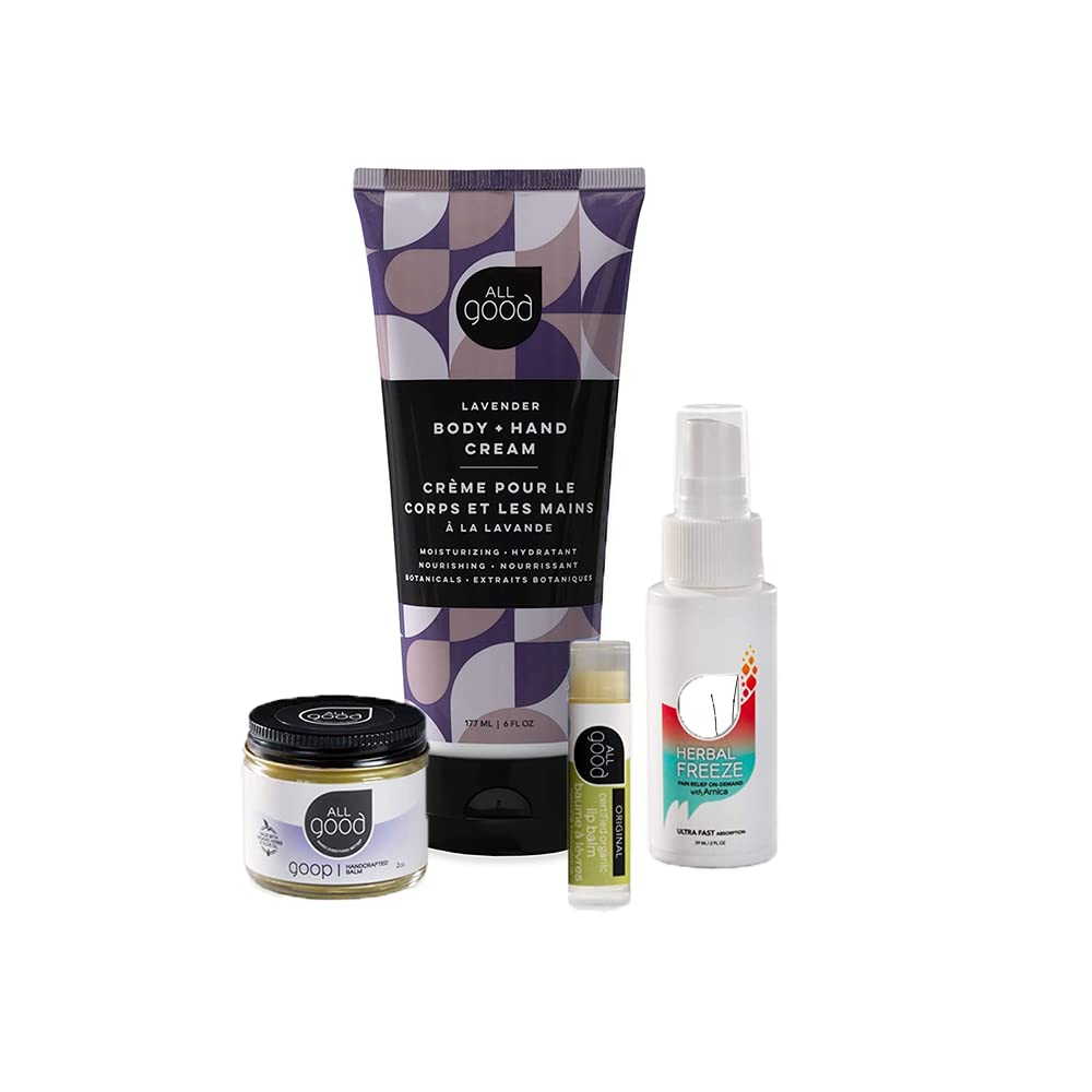 All Good Work From Home Support Gift Set - Stocking Stuffer, Christmas Gift - Goop, Lavender Lotion, Organic Original Lip Balm, Herbal Freeze
