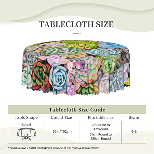 Cute Succulents Plant Cactus Floral Round Tablecloth 60 Inch Dining Wipeable Table Cloth Cover For Holiday Home Picnic Party Wedding Buffet Parties Camping #TOP5