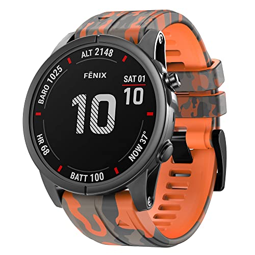Fleshy Leaf 22mm Band Camouflage strap Compatible for Garmin Fenix 7,Fenix 6,Fenix 6 Pro,Fenix 5,Fenix 5 Plus,Approach S60 S62,Forerunner 935 945,Quick Release Strap Wristband (Camouflage Orange) - Image 4