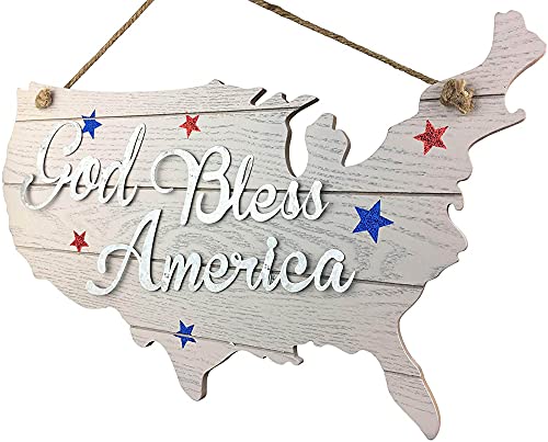 Offex 49,5 x 36,8 cm God Bless America Cutout Kontinent Holzschild Dekor - geeignet für Gedenktag, Veteranentag und alle patriotischen Feiertage Cover