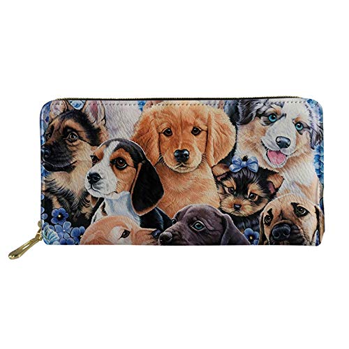 SENATIVE Fashion Damen Leder Handtasche Münzgeld Kreditkarten Geldbörse Lange Geldbörse, Welpe Hund (Braun) - 20201009-24 Cover