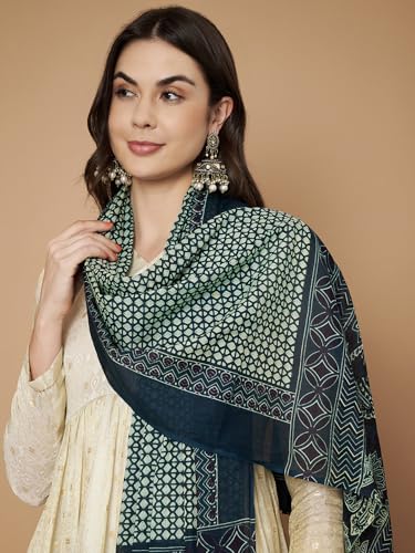 Image of Women's Cotton Blend Floral Print Dupatta with 2.20 Meters | Women's cotton printed dupatta with tassels