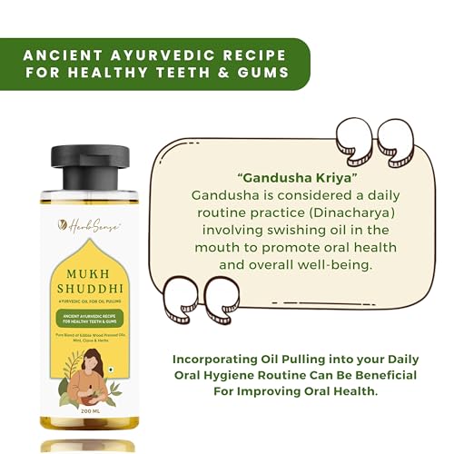 Image of HerbSense Mukh Shuddhi Ayurvedic Oil Pulling 200 ml | Daily Oral Detox Ritual | Natural Mouth Wash for Healthy Teeth & Gums | Coconut, Clove & Mint Infused