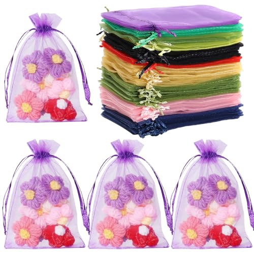 Image of Hopttreely 50pcs Organza Bags, Mixed color 4x4.72(10x12cm) Wedding Party Favor Gift Bag, Satin Drawstring Organza Pouch Jewelry Watch Bags, Mesh Gift Pouches Mini Candy Bags