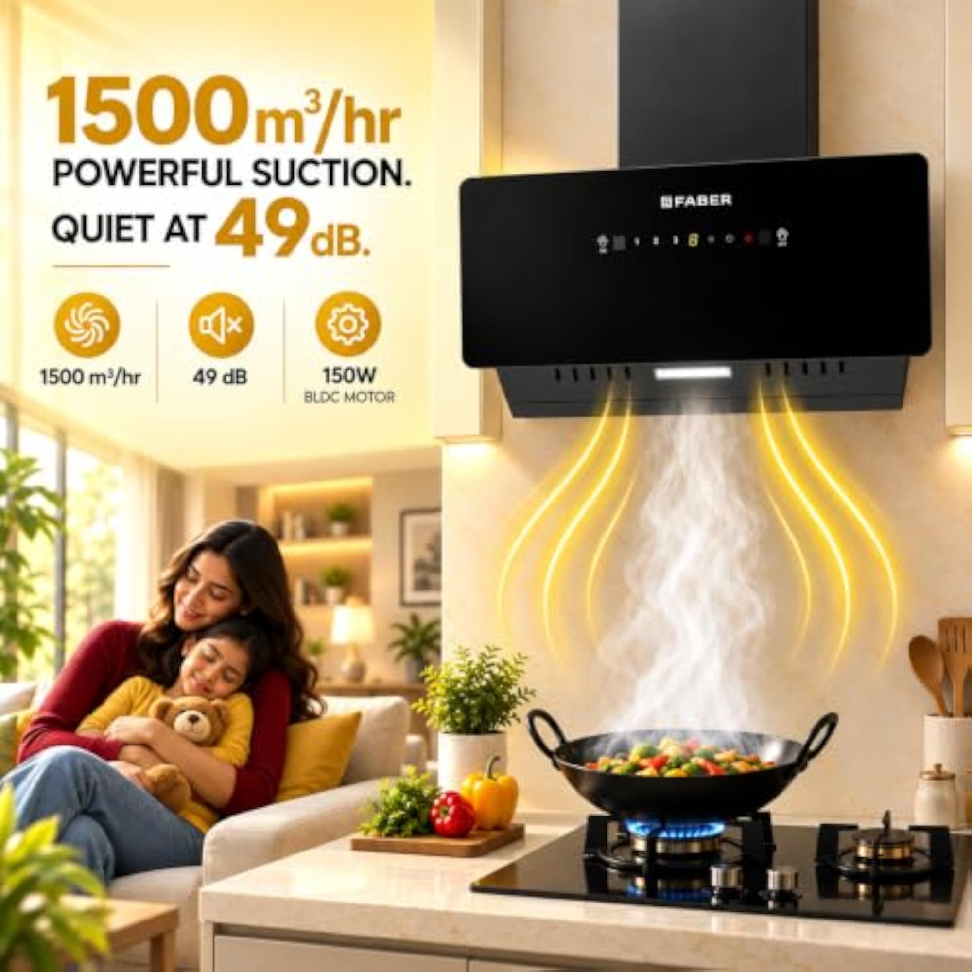 Hood 1500 m/hr BLDC Autoclean Slant Shape Chimney